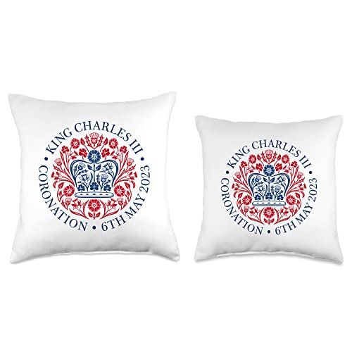 Great Britain Patriotic Designs by Raleigh 2023 Coronation King Charles UK British Crown Emblem Logo Throw Pillow, 18x18, Multicolor