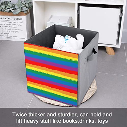 Rainbow Striped LGBT Flag Collapsible Storage Bins Basics Folding Fabric Storage Cubes Organizer Boxes with Handles