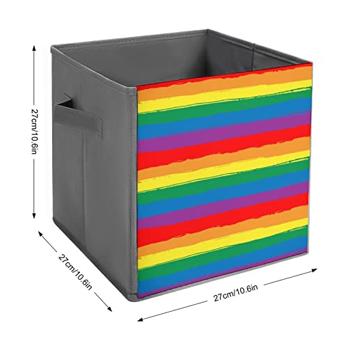 Rainbow Striped LGBT Flag Collapsible Storage Bins Basics Folding Fabric Storage Cubes Organizer Boxes with Handles