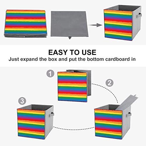 Rainbow Striped LGBT Flag Collapsible Storage Bins Basics Folding Fabric Storage Cubes Organizer Boxes with Handles