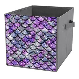 Puple Mermaid Scals Collapsible Storage Bins Basics Folding Fabric Storage Cubes Organizer Boxes with Handles