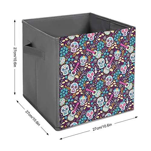 Sugar Skull Guitar Collapsible Storage Bins Basics Folding Fabric Storage Cubes Organizer Boxes with Handles