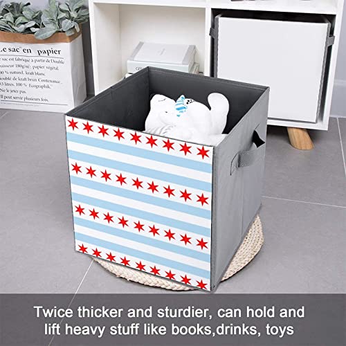 Flag of Chicago Collapsible Storage Bins Basics Folding Fabric Storage Cubes Organizer Boxes with Handles