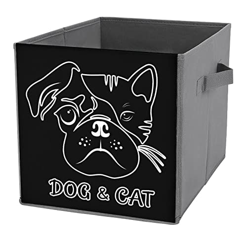 Dog and Cat Face Collapsible Storage Bins Basics Folding Fabric Storage Cubes Organizer Boxes with Handles