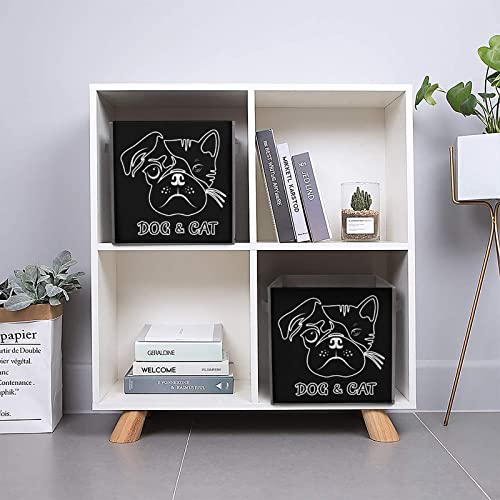 Dog and Cat Face Collapsible Storage Bins Basics Folding Fabric Storage Cubes Organizer Boxes with Handles