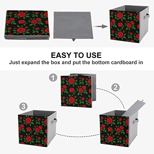 Vintage Rose Flowers Collapsible Storage Bins Basics Folding Fabric Storage Cubes Organizer Boxes with Handles