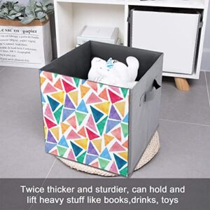 Watercolor Triangle Pattern Collapsible Storage Bins Basics Folding Fabric Storage Cubes Organizer Boxes with Handles