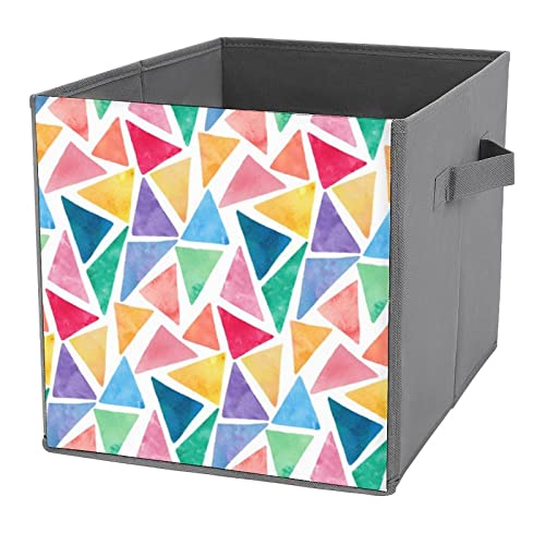 Watercolor Triangle Pattern Collapsible Storage Bins Basics Folding Fabric Storage Cubes Organizer Boxes with Handles