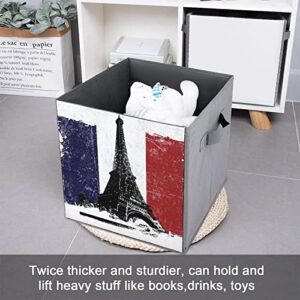 Eiffeltower France Flag Collapsible Storage Bins Basics Folding Fabric Storage Cubes Organizer Boxes with Handles