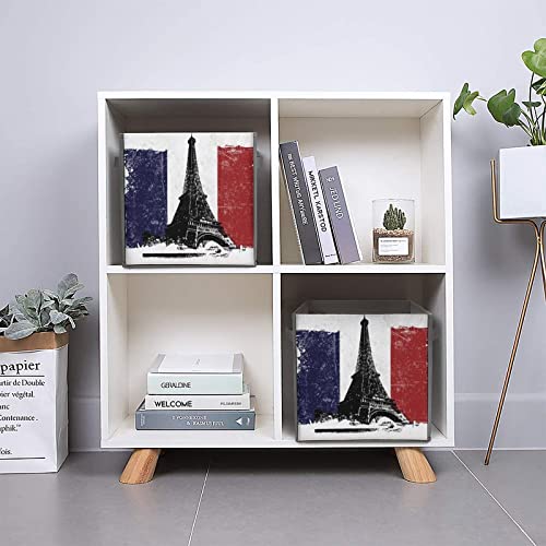 Eiffeltower France Flag Collapsible Storage Bins Basics Folding Fabric Storage Cubes Organizer Boxes with Handles