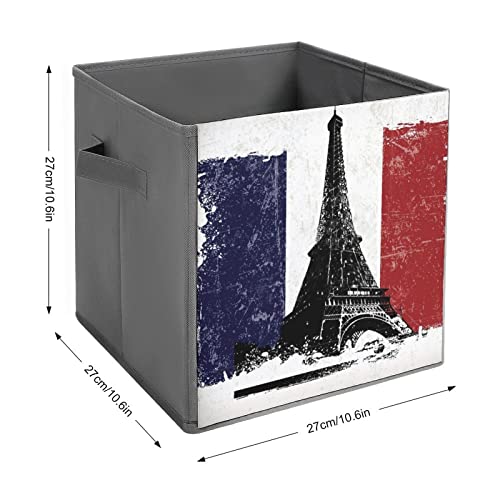 Eiffeltower France Flag Collapsible Storage Bins Basics Folding Fabric Storage Cubes Organizer Boxes with Handles