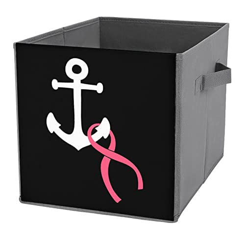 Anchor with Breast Cancer Ribbon Collapsible Storage Bins Basics Folding Fabric Storage Cubes Organizer Boxes with Handles