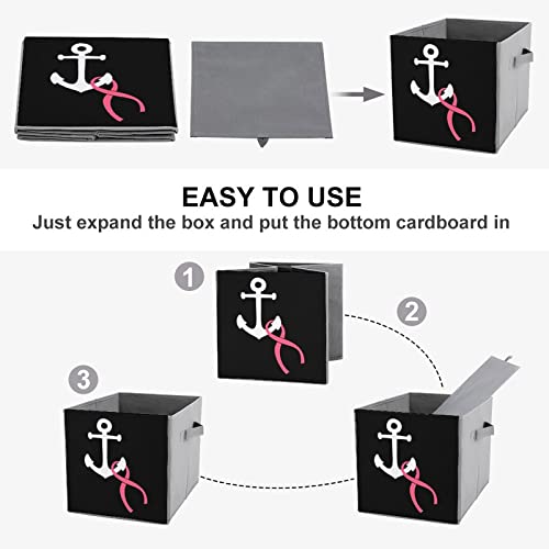 Anchor with Breast Cancer Ribbon Collapsible Storage Bins Basics Folding Fabric Storage Cubes Organizer Boxes with Handles