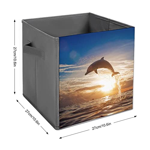 Ocean Sea Dolphin Jumping Collapsible Storage Bins Basics Folding Fabric Storage Cubes Organizer Boxes with Handles