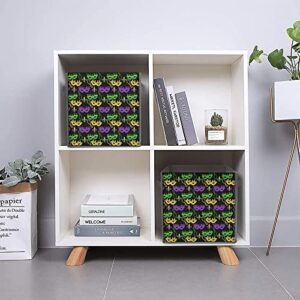 Cute Mardi Gras Pattern Collapsible Storage Bins Basics Folding Fabric Storage Cubes Organizer Boxes with Handles