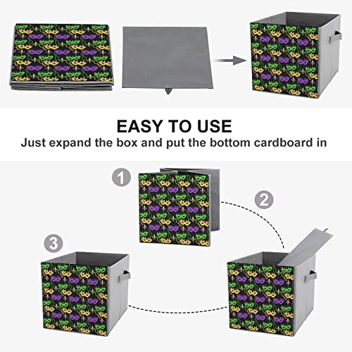 Cute Mardi Gras Pattern Collapsible Storage Bins Basics Folding Fabric Storage Cubes Organizer Boxes with Handles