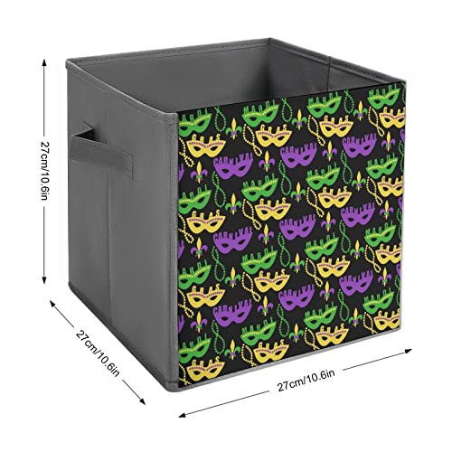 Cute Mardi Gras Pattern Collapsible Storage Bins Basics Folding Fabric Storage Cubes Organizer Boxes with Handles