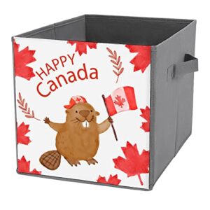 Canadian Flag Beaver Collapsible Storage Bins Basics Folding Fabric Storage Cubes Organizer Boxes with Handles