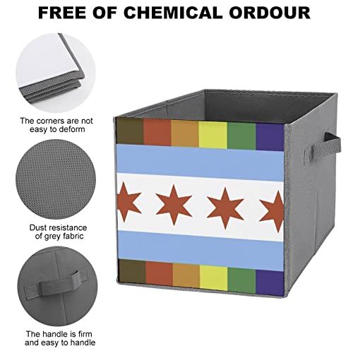 Chicago Pride Flag Rainbow Stripes Collapsible Storage Bins Basics Folding Fabric Storage Cubes Organizer Boxes with Handles