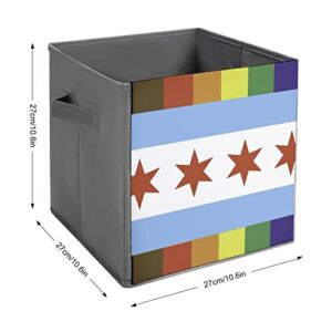 Chicago Pride Flag Rainbow Stripes Collapsible Storage Bins Basics Folding Fabric Storage Cubes Organizer Boxes with Handles