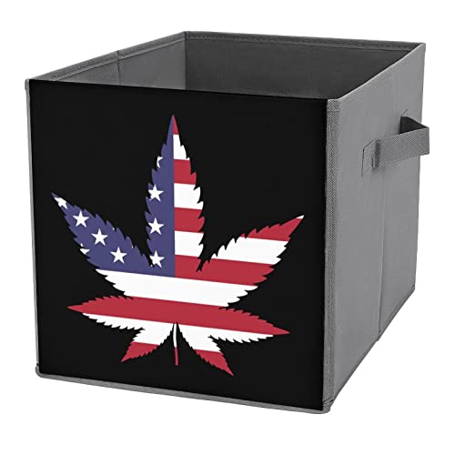 Weed US Flag Collapsible Storage Bins Basics Folding Fabric Storage Cubes Organizer Boxes with Handles