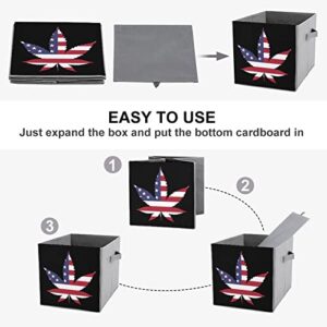 Weed US Flag Collapsible Storage Bins Basics Folding Fabric Storage Cubes Organizer Boxes with Handles