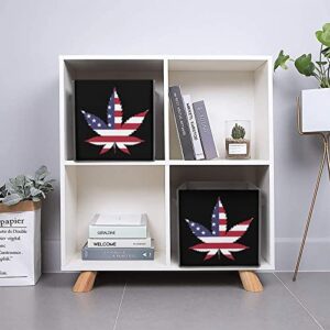 Weed US Flag Collapsible Storage Bins Basics Folding Fabric Storage Cubes Organizer Boxes with Handles