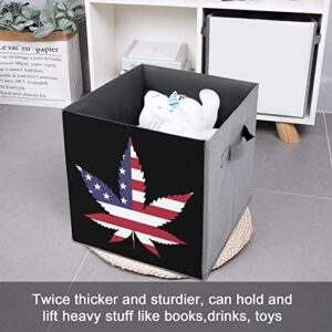 Weed US Flag Collapsible Storage Bins Basics Folding Fabric Storage Cubes Organizer Boxes with Handles