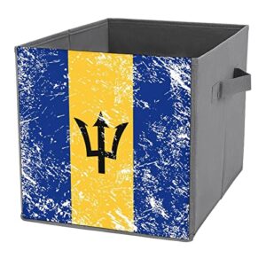 Retro Barbados Flag Collapsible Storage Bins Basics Folding Fabric Storage Cubes Organizer Boxes with Handles