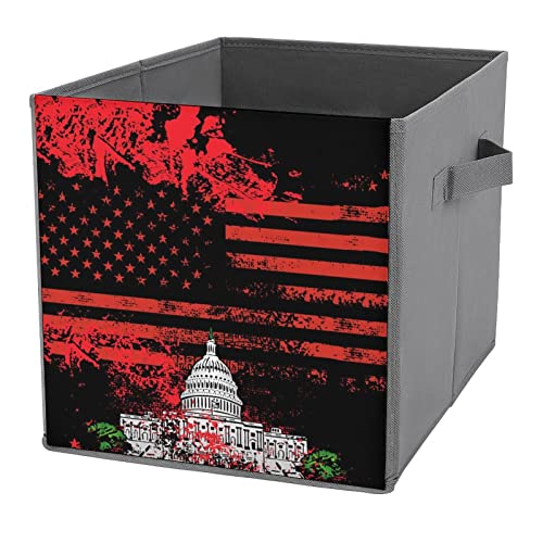 Washington and USA Flag Collapsible Storage Bins Basics Folding Fabric Storage Cubes Organizer Boxes with Handles