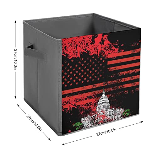 Washington and USA Flag Collapsible Storage Bins Basics Folding Fabric Storage Cubes Organizer Boxes with Handles