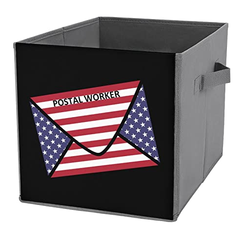 Postal Worker US Flag Collapsible Storage Bins Basics Folding Fabric Storage Cubes Organizer Boxes with Handles