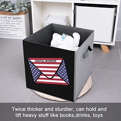Postal Worker US Flag Collapsible Storage Bins Basics Folding Fabric Storage Cubes Organizer Boxes with Handles