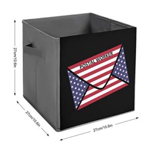 Postal Worker US Flag Collapsible Storage Bins Basics Folding Fabric Storage Cubes Organizer Boxes with Handles