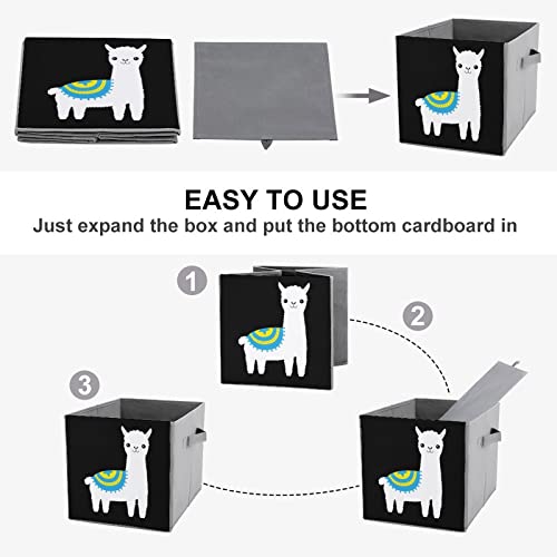 Cute Animal Alpaca Llama Collapsible Storage Bins Basics Folding Fabric Storage Cubes Organizer Boxes with Handles