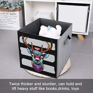 Colorful Geometric Reindeer Head Collapsible Storage Bins Basics Folding Fabric Storage Cubes Organizer Boxes with Handles
