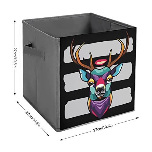 Colorful Geometric Reindeer Head Collapsible Storage Bins Basics Folding Fabric Storage Cubes Organizer Boxes with Handles