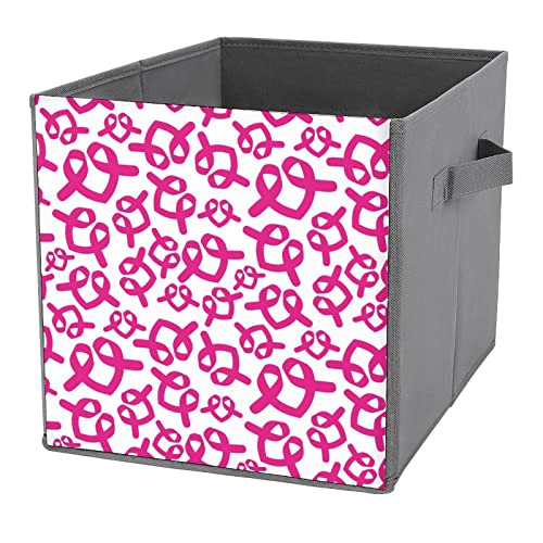 Breast Cancer Awareness Pink Ribbon Collapsible Storage Bins Basics Folding Fabric Storage Cubes Organizer Boxes with Handles