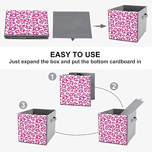 Breast Cancer Awareness Pink Ribbon Collapsible Storage Bins Basics Folding Fabric Storage Cubes Organizer Boxes with Handles