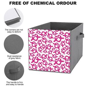 Breast Cancer Awareness Pink Ribbon Collapsible Storage Bins Basics Folding Fabric Storage Cubes Organizer Boxes with Handles