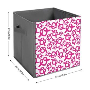 Breast Cancer Awareness Pink Ribbon Collapsible Storage Bins Basics Folding Fabric Storage Cubes Organizer Boxes with Handles