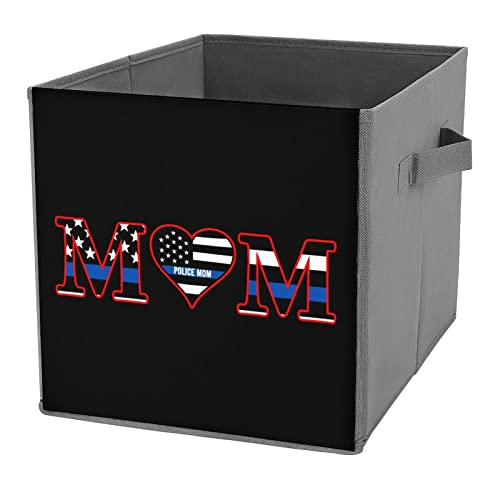 Police Blue Line Police Mom Collapsible Storage Bins Basics Folding Fabric Storage Cubes Organizer Boxes with Handles