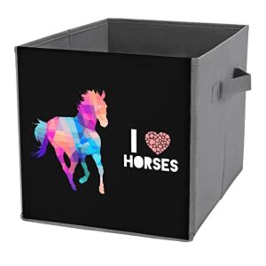 I Love Horses Collapsible Storage Bins Basics Folding Fabric Storage Cubes Organizer Boxes with Handles