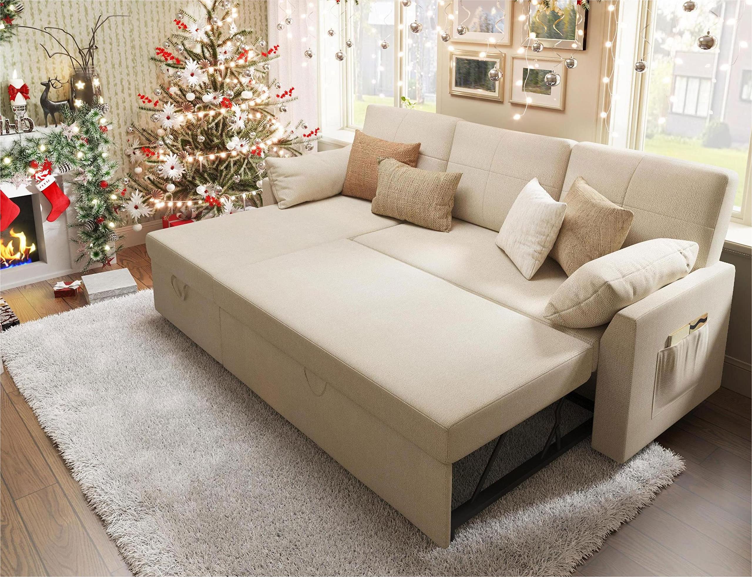 PaPaJet Sofa Bed, Sleeper Sofa with Storage Chaise-2 in 1 Pull Out Couch Bed for Living Room, Sectional Couch with Pull Out Bed Beige