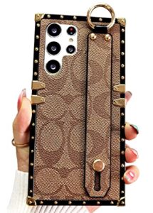 saetmaha designed for samsung galaxy s23 ultra case with wristband strap,luxury pu leather case anti-drop shockproof protective phone case for samsung galaxy s23 ultra - 6.8 inch (brown)