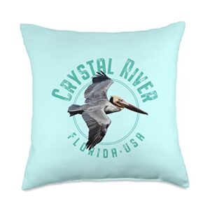 crystal river fl gear crystal river florida pelican design throw pillow, 18x18, multicolor