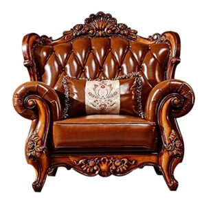 dekist european-style leather sofa, solid wood carved high-end american-style sofa villa living room furniture suitable for villa living room with pillows sofa