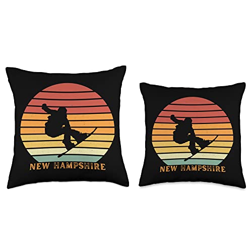 New Hampshire Snowboarding Retro Sunset Snowboarder New Hampshire Throw Pillow, 18x18, Multicolor