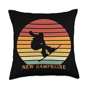 new hampshire snowboarding retro sunset snowboarder new hampshire throw pillow, 18x18, multicolor