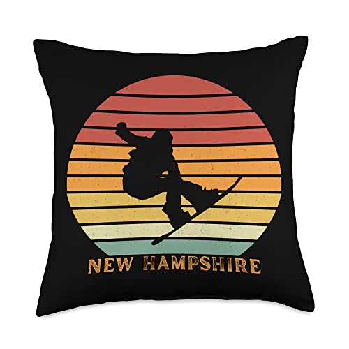 New Hampshire Snowboarding Retro Sunset Snowboarder New Hampshire Throw Pillow, 18x18, Multicolor